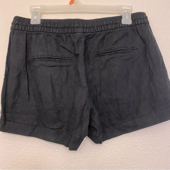 Old Navy LINEN SHORT pull on drawstring black pockets elastic waist hi rise M - Picture 2 of 11